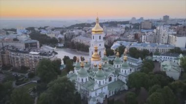 This stock video shows St. Sophia Church in the morning at dawn in Kyiv, Ukraine in 8K resolution