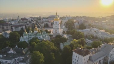 This stock video shows St. Sophia Church in the morning at dawn in Kyiv, Ukraine in 8K resolution