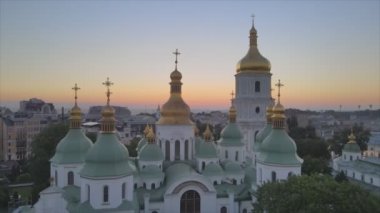 This stock video shows St. Sophia Church in the morning at dawn in Kyiv, Ukraine in 8K resolution