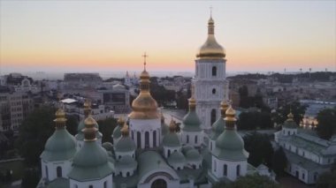 This stock video shows St. Sophia Church in the morning at dawn in Kyiv, Ukraine in 8K resolution
