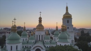 This stock video shows St. Sophia Church in the morning at dawn in Kyiv, Ukraine in 8K resolution