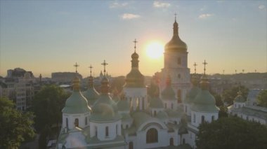 This stock video shows St. Sophia Church in the morning at dawn in Kyiv, Ukraine in 8K resolution