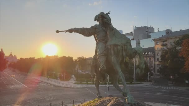 Stock Video Shows Monument Bogdan Khmelnitsky Morning Dawn Kyiv Ukraine — Vídeo de Stock