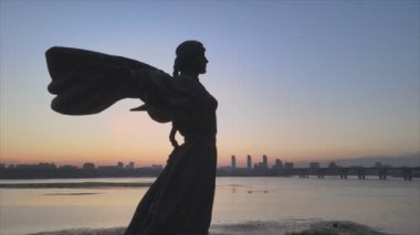 This stock video shows a monument to the founders of the city Kyiv in the morning at dawn, Ukraine in 8K resolution