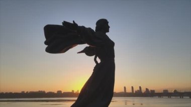 This stock video shows a monument to the founders of the city Kyiv in the morning at dawn, Ukraine in 8K resolution