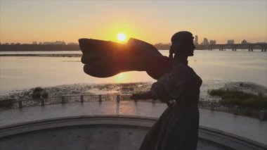 This stock video shows a monument to the founders of the city Kyiv in the morning at dawn, Ukraine in 8K resolution