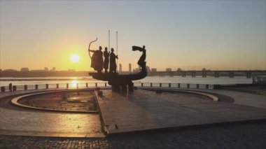 This stock video shows a monument to the founders of the city Kyiv in the morning at dawn, Ukraine in 8K resolution