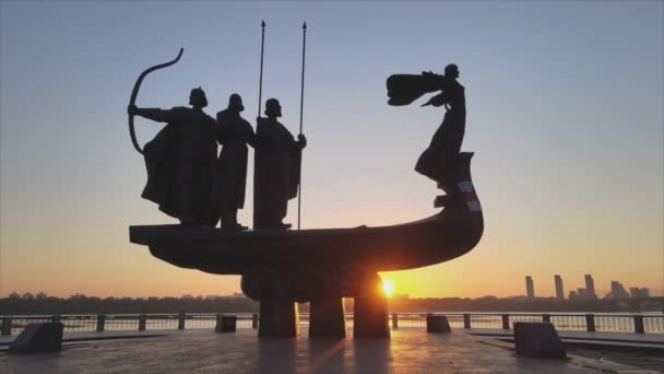 Stock Video Shows Monument Founders City Kyiv Morning Dawn Ukraine — 비디오