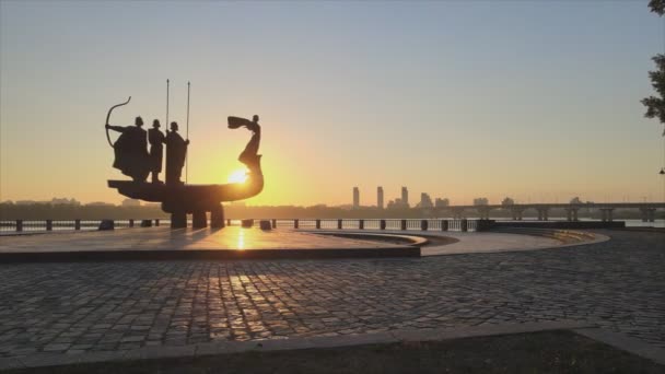 Stock Video Shows Monument Founders City Kyiv Morning Dawn Ukraine — Stock Video