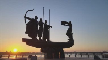 This stock video shows a monument to the founders of the city Kyiv in the morning at dawn, Ukraine in 8K resolution