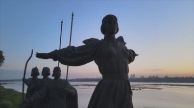This stock video shows a monument to the founders of the city Kyiv in the morning at dawn, Ukraine in 8K resolution