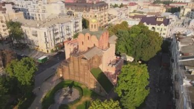 This stock video shows an aerial view of the Golden Gate in Kyiv, Ukraine in 8K resolution