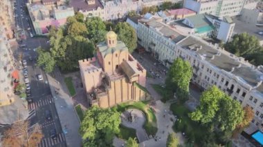 This stock video shows an aerial view of the Golden Gate in Kyiv, Ukraine in 8K resolution