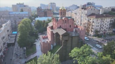 This stock video shows an aerial view of the Golden Gate in Kyiv, Ukraine in 8K resolution