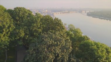This stock footage shows aerial view of Kyiv, Ukraine in 8K resolution