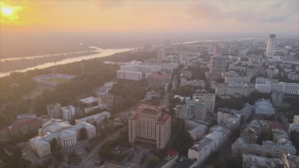 Stock Footage Shows Aerial View Kyiv Ukraine Sunrise Morning Resolution — Stockvideo