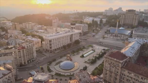 Stock Footage Shows Aerial View Kyiv Ukraine Sunrise Morning Resolution — Stockvideo