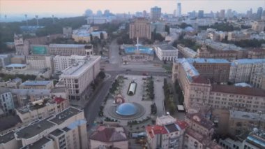 This stock footage shows aerial view of Independence Square in Kyiv, Ukraine in 8K resolution