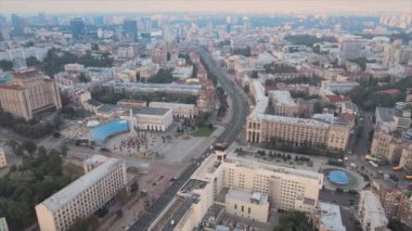 This stock footage shows aerial view of Independence Square in Kyiv, Ukraine in 8K resolution