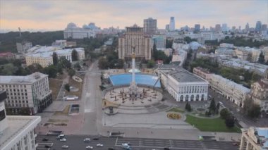 This stock footage shows aerial view of Independence Square in Kyiv, Ukraine in 8K resolution