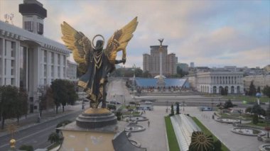 This stock footage shows aerial view of Independence Square in Kyiv, Ukraine in 8K resolution