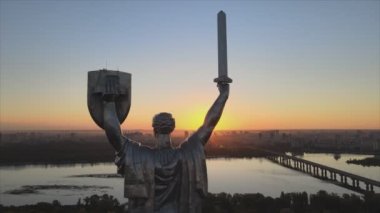 This stock footage shows aerial view of Motherland Monument in Kyiv, Ukraine in 8K resolution