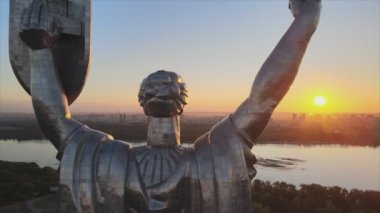 This stock footage shows aerial view of Motherland Monument in Kyiv, Ukraine in 8K resolution