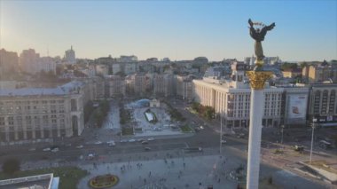 This stock footage shows aerial view of monument in the center of Kyiv, Ukraine in 8K resolution
