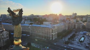 This stock footage shows aerial view of monument in the center of Kyiv, Ukraine in 8K resolution