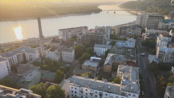 Stock Footage Shows Aerial View Historical District Kyiv Ukraine Podil — Stockvideo