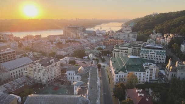 Stock Footage Shows Aerial View Historical District Kyiv Ukraine Podil — Stockvideo