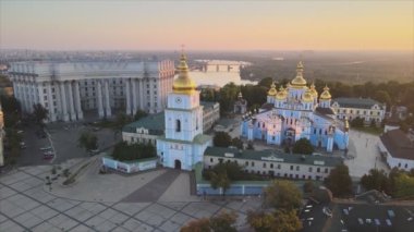 This stock footage shows aerial view of St Michaels Golden-Domed Monastery in Kyiv, Ukraine in 8K resolution