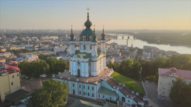 Stock Footage Shows Aerial View Andrews Church Kyiv Ukraine Resolution — Stockvideo