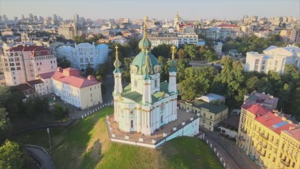 Stock Footage Shows Aerial View Andrews Church Kyiv Ukraine Resolution — Stockvideo