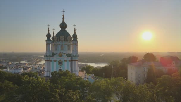 Stock Footage Shows Aerial View Andrews Church Kyiv Ukraine Resolution — Stock Video