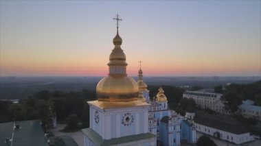 This stock footage shows aerial view of St Michaels Golden-Domed Monastery in Kyiv, Ukraine in 8K resolution