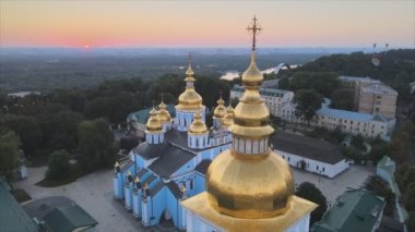 This stock footage shows aerial view of St Michaels Golden-Domed Monastery in Kyiv, Ukraine in 8K resolution