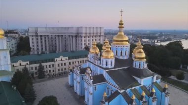 This stock footage shows aerial view of St Michaels Golden-Domed Monastery in Kyiv, Ukraine in 8K resolution