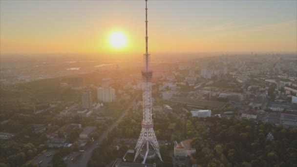 Stock Footage Shows Aerial View Tower Morning Kyiv Ukraine Resolution — Stockvideo