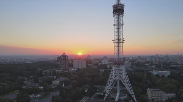 Stock Footage Shows Aerial View Tower Morning Kyiv Ukraine Resolution — Stock Video