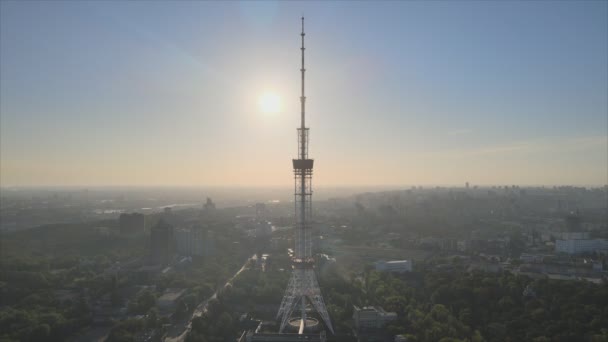 Stock Footage Shows Aerial View Tower Morning Kyiv Ukraine Resolution — Stock video