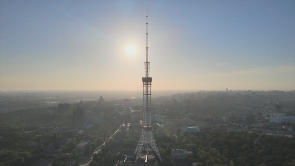 Este Material Archivo Muestra Vista Aérea Torre Televisión Mañana Kiev — Vídeo de stock