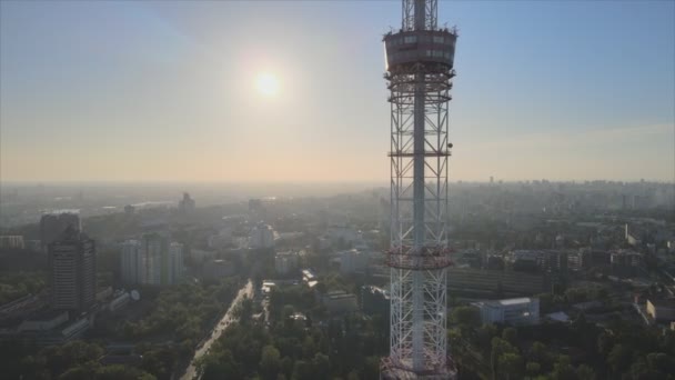 Stock Footage Shows Aerial View Tower Morning Kyiv Ukraine Resolution — Vídeos de Stock