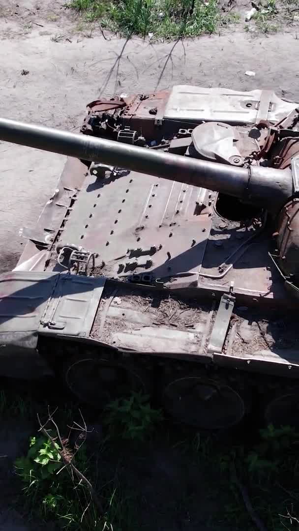 Stock Vertical Video Shows Aerial View Destroyed Military Equipment Ukraine — Stockvideo