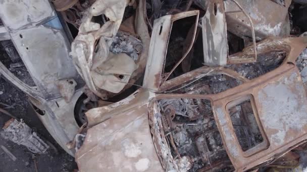 Stock Vertical Video Shows Dump Shot Burned Cars Irpin Bucha — Stock Video