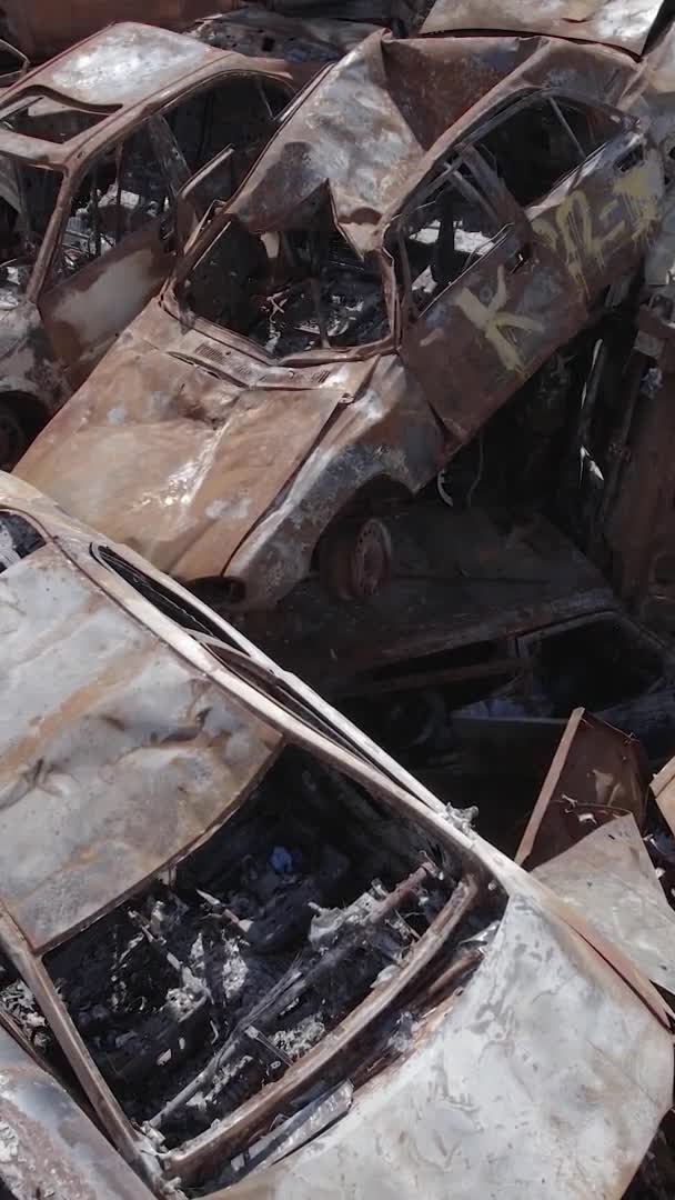 Αυτό Απόθεμα Κάθετη Βίντεο Δείχνει Μια Χωματερή Των Πυροβόλησε Και — Αρχείο Βίντεο