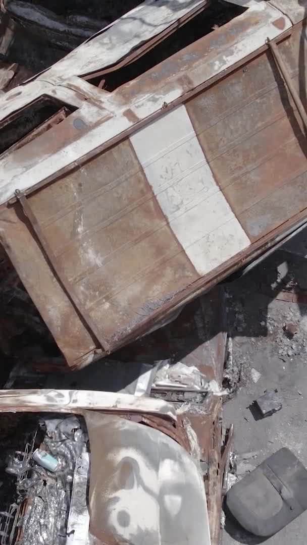 Αυτό Απόθεμα Κάθετη Βίντεο Δείχνει Μια Χωματερή Των Πυροβόλησε Και — Αρχείο Βίντεο