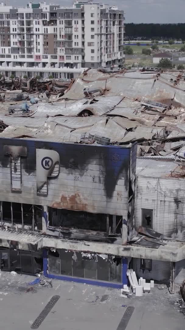 Questo Video Verticale Stock Mostra Distrutto Dalla Costruzione Guerra Centro — Video Stock