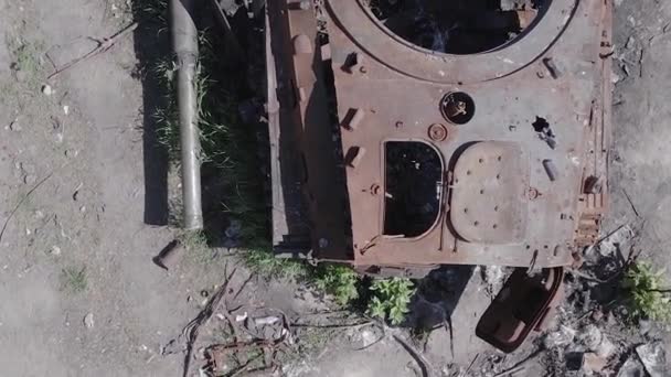 Stock Vertical Video Shows Aerial View Destroyed Military Equipment Ukraine — 图库视频影像