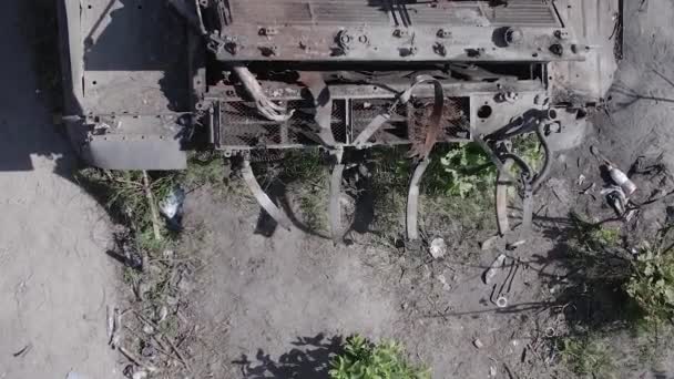 Stock Vertical Video Shows Aerial View Destroyed Military Equipment Ukraine — Stock Video